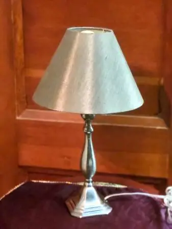 Sexy little lamp. Silvery moss shade with brush shiny nickel. Like New