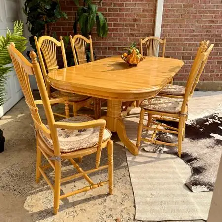 Made in Slovenia | Vintage Solid Wood Double Pedestal Dining Table w/ 2 Butterfl
