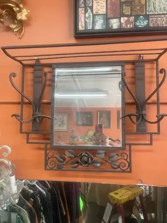 Vintage french iron halltree mirror