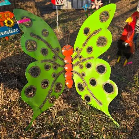 Beautiful Metal Green Butterfly Yard Art