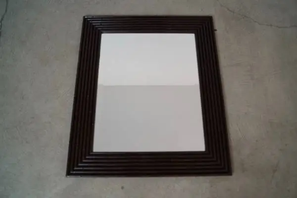 Vintage 1970s Dark Wood Faux Bamboo Beveled Mirror