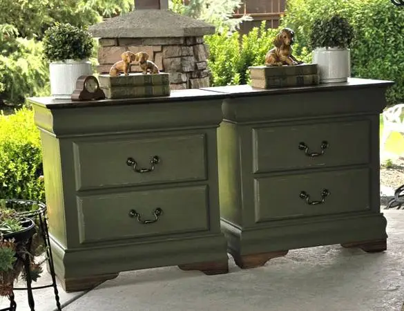 Newly Refinished Dark Green Nightstands or Side Tables Large Size