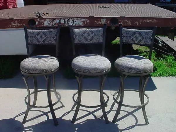 3 swivel barstools upholstered seat and back metal frame 25 inch seat