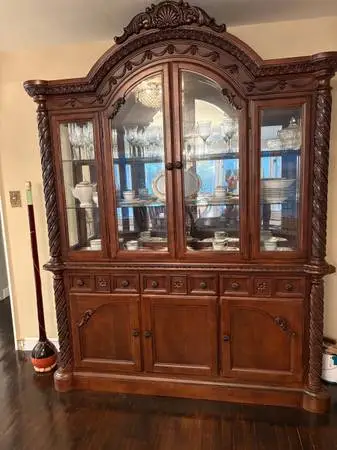 Very Good Condition-Solid Mahogany Antique Wood Dining China Cabinet