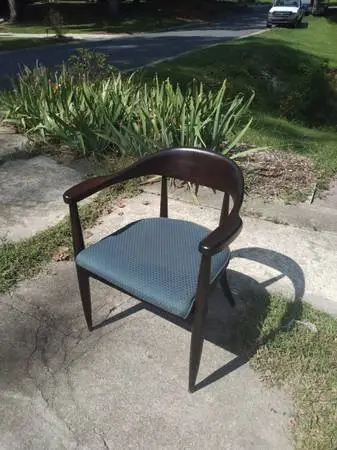 Mid Century Saber Leg Chair, Blue upholstery refinished!!