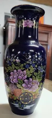 Cobalt Blue Japanese Vase Hand Painted