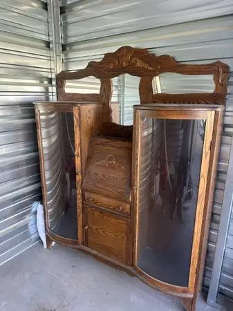 Antique Victorian Double Curved Glass Side By Side Secretary