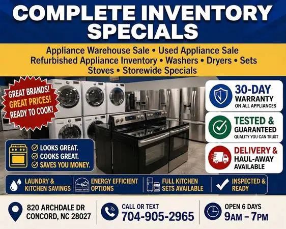 Complete Appliance Inventory – WD Sets, Washers, Dryers, And Stoves