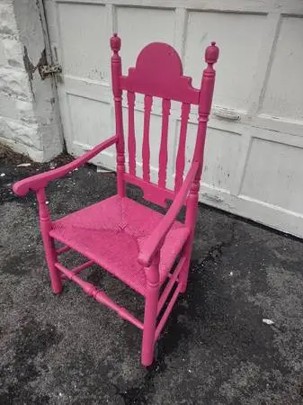 vintage rush weaved chair painted fuchsia pink