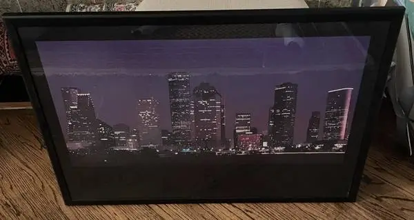 Houston TX Skyline at Night Panorama Black Metal Framed Wall Art Print