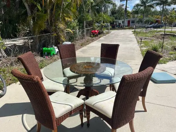 Stanley 6 person glass dining table chairs tommy bahama style pinapple
