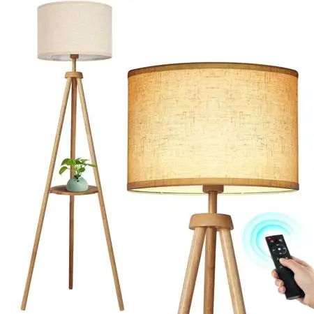 2 Way fair Modern Wood Tripod Floor Lamps With Shelves lamp tower solid wood(add