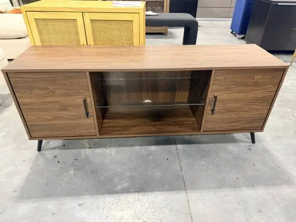 60 Mid-Century Modern Dark Walnut TV Stand Glass Shelf TVs Up To 68