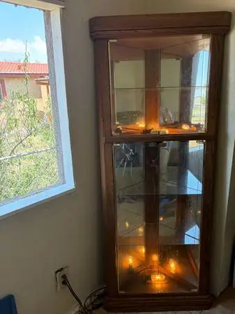 Lighted Glass Corner Curio / Display Cabinet – Wood Finish