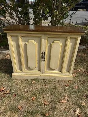 Vintage white and walnut console cabinet server