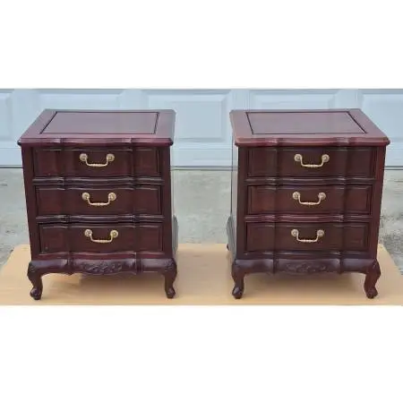 Vintage Mahogany French Provincial Night Stands End Tables, A Pair