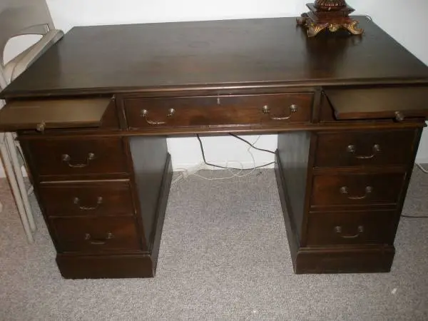 Vintage Small Mahogany Dbl. Pedestal Desk