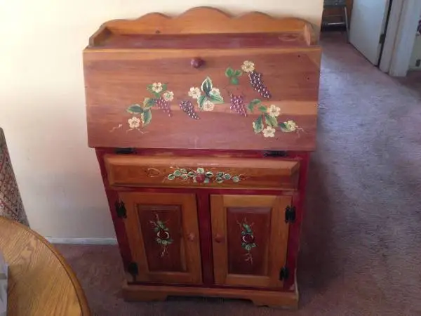 Vintage Shabby Chic Hand Painted Solid PineWood Secretary Cabinet Desk