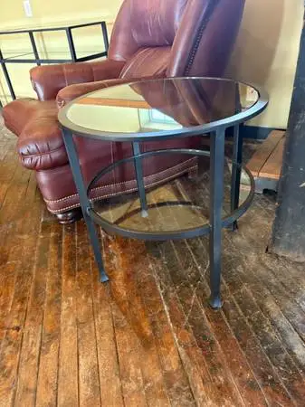 Modern Contemporary Round Wrought Iron and Glass Lamp Table