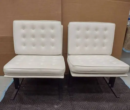 2 for $220 White Lounge Chairs w/ Black Iron Base