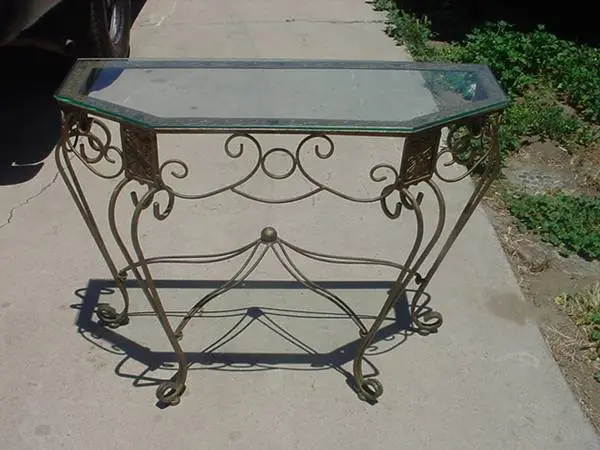 entry hall sofa table metal frame glass top