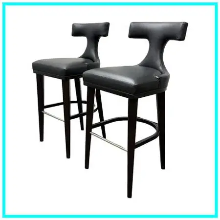 Global Views Anvil Black Leather Bar Stools, Pair
