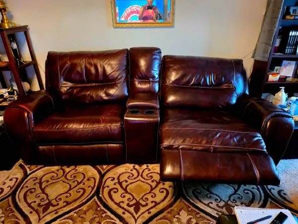 GENUINE LEATHER RECLINING LOVESEAT