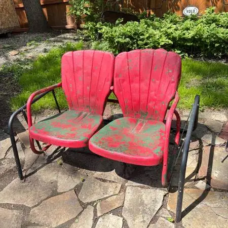 1940s Mid-Century Metal Clamshell Style 2-Person Patio Glider