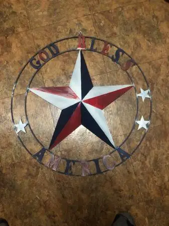 GOD Bless America Metal Barn Star Rope Ring Wall Art Western Home Deco
