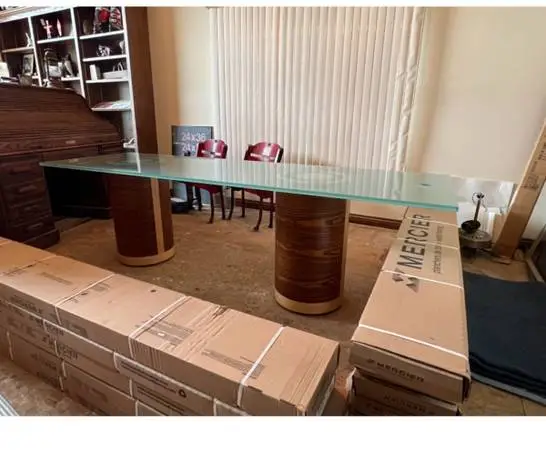 GLASS TOP  WITH WOOD PEDESTALS