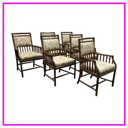 Mcguire Furniture Far East Collection Dining Armchairs, Vintage Set Of