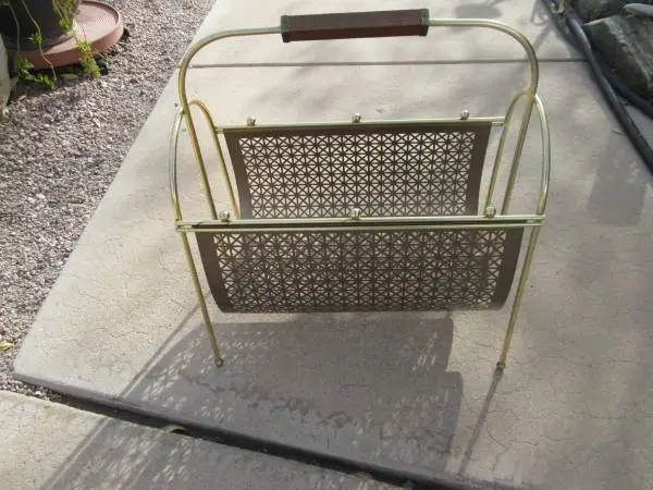 Modern mid century metal & wood magazine rack