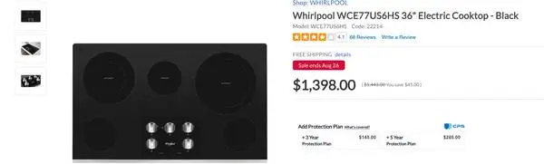 Like New Whirlpool 36 inch 5 burner cooktop