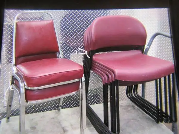 Stackable cushioned and plastic chairs