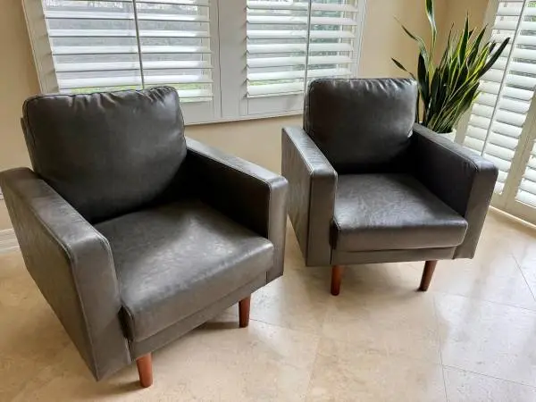 Modern Gray Faux Leather Accent Chairs (Set of 2)