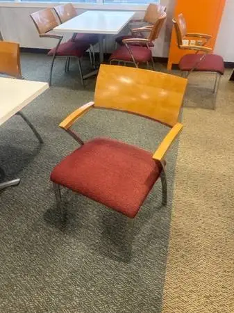 Stack/Cafeteria /Guest Chairs by OFS w/ Wood Back & Arms & Red Fabric