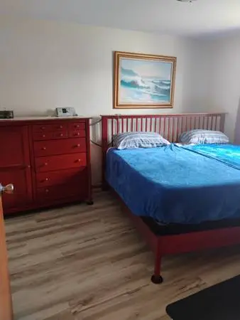 King size bed frame and dresser, matching pair