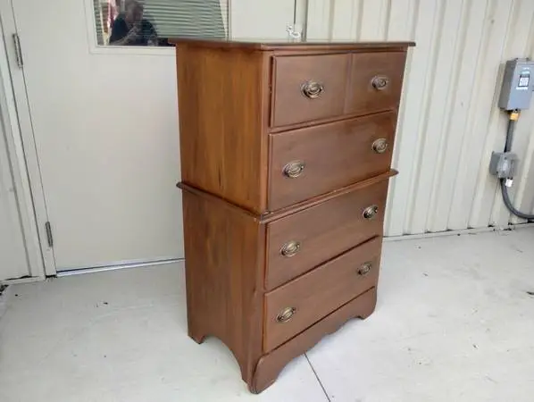 Vintage 1940/50s Poplar Wood Tall Chest w/Duncan Phyfe Style Handles