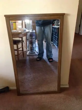 Vintage 1977 large wood framed mirror ☮