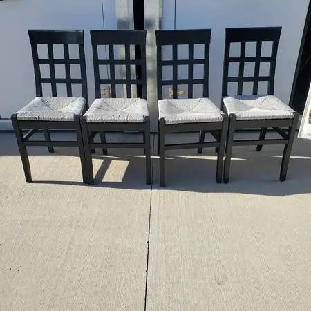 Dining Chairs Set of FOUR Gray / Black Grid-Back