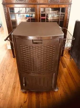 Suncast 77 quart resin wicker cooler with cabinet