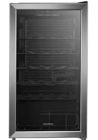 Wine Cooler Insignia 29-Bottle featuring a stainless steel frame.