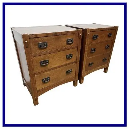 Stickley Mission Collection Three Drawer Nightstands, Pair