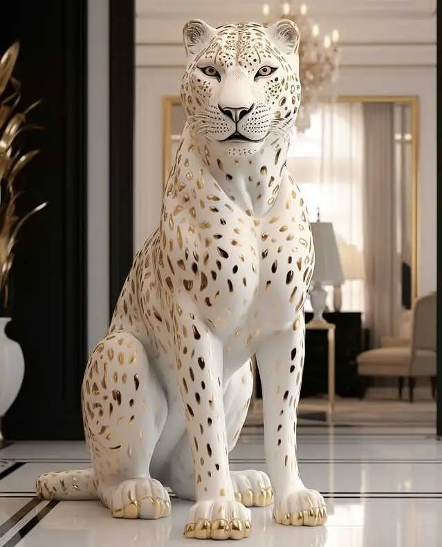 White/Gold sitting leopard