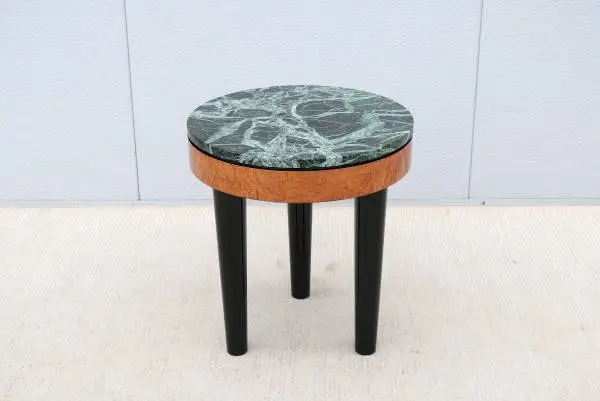 Art Deco Enrique Garcel Tripod Burl Wood and Green Marble Side Table