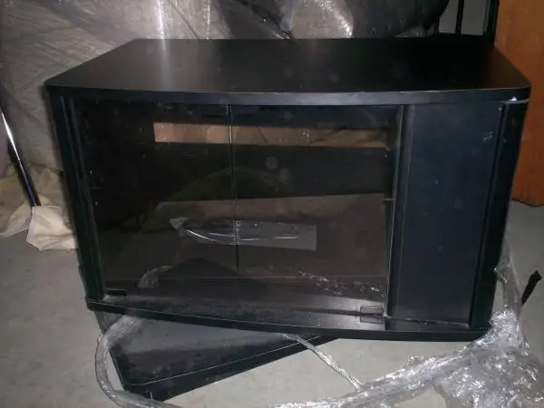 TV STAND~BLACK SWIVEL~TINTED GLASS DOORS~LIKE NEW~BRING ALL OFFERS!!!