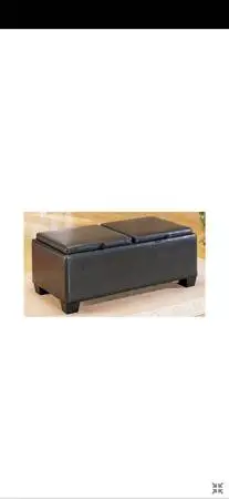 Black leather tray ottoman