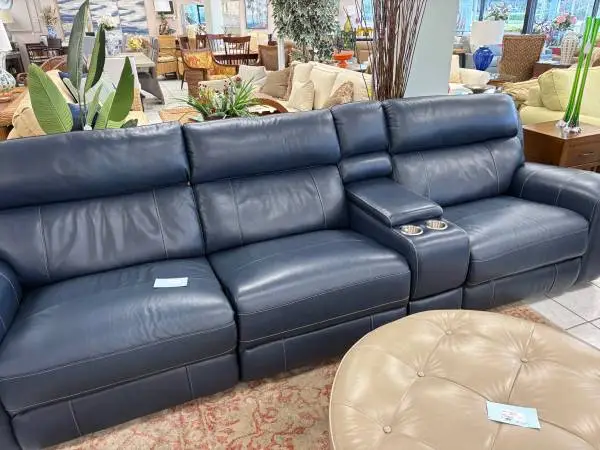 Four Piece Navy Leather Reclining Sofa