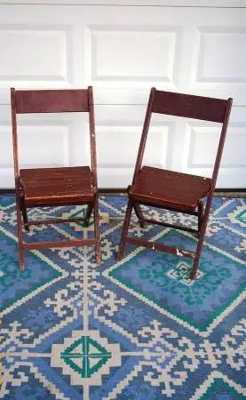 2 Antique FOLDING CHAIRS Matching Vintage Chair Set 1930s Old Wood