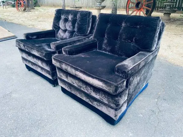 VINTAGE BLACK VELVET CLUB CHAIRS